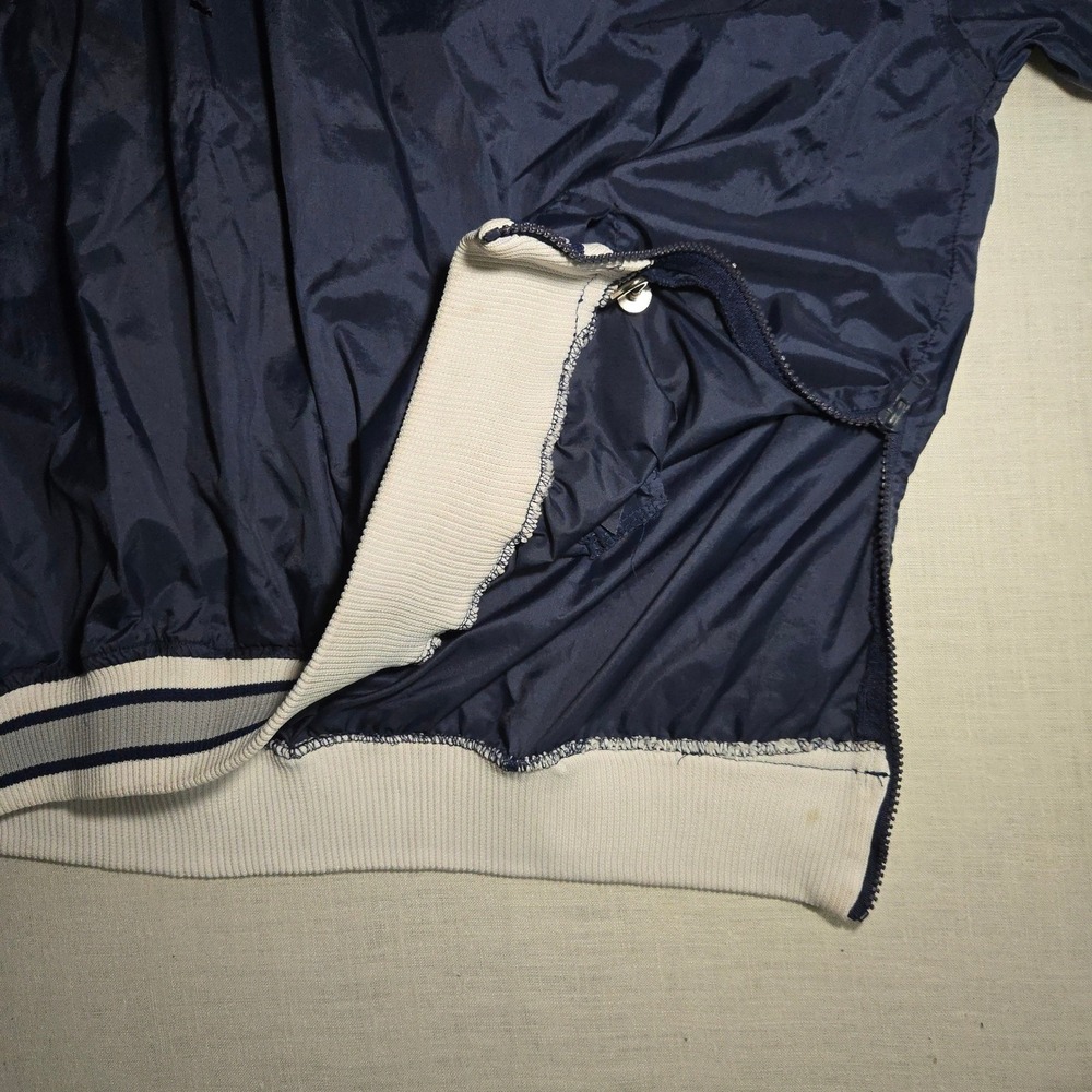 Vtg Jerzees Mens 2X Windbreaker Navy Blue V-Neck Pullover Ribbed Trim Side Zip - Picture 9 of 9